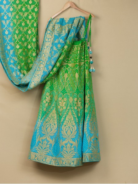 Banarasi Lehenga - Sky Mint Green