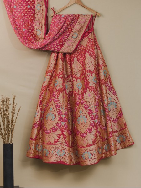 Banarasi Meenakari Lehenga - Onion Pink Shaded