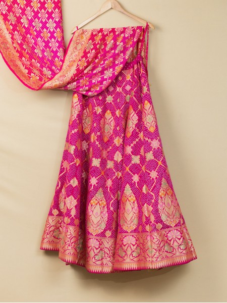 Banarasi Meenakari Lehenga - Rani Tomato