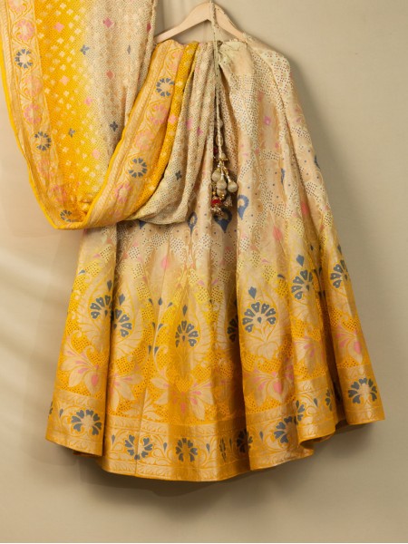 Banarasi Meenakari Lehenga - Offwhite to Yellow