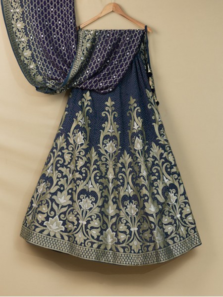 Banarasi Upada Lehenga - Indigo Blue
