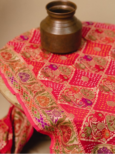 Tilfi Meenakari Saree - Carrot Pink
