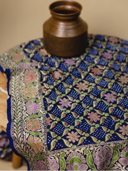Tilfi Meenakari Saree - Indigo Blue