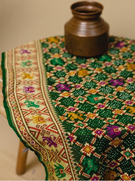 Tilfi Meenakari Saree - Bottle Green