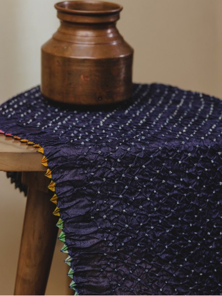 Madhubani Hand Painted Bandhani Saree - Indigo Blue