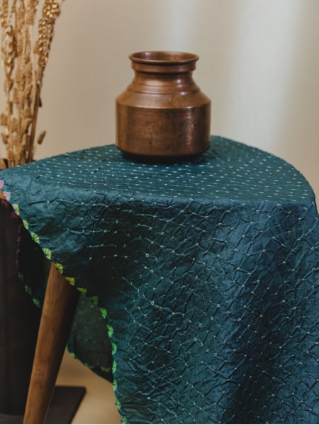 Madhubani Hand Painted Bandhani Saree - Electric Blue