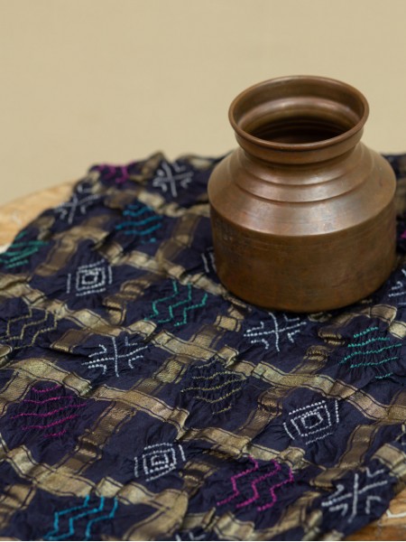 Madhubani Munga Silk Gharchola Saree - Indigo Blue